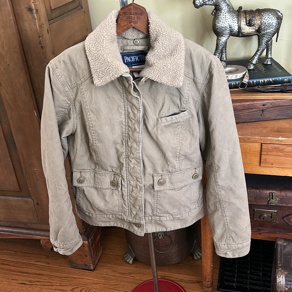VINTAGE Pacific Trail Tan Corduroy Bomber Jacket Sherpa Collar & Lining